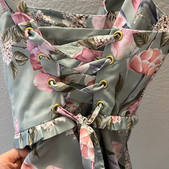 Show Me Your Mumu Lady Corset Mini Dress Sage Floral Lace Up S Coquette Cottage - Picture 7 of 10